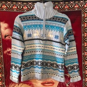 Kilkenny Reindeer Fair Isle Quarter Zip Sherpa-Lined Ski Sweater – Wool Blend
